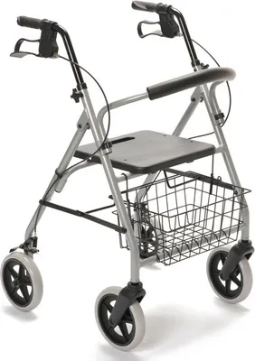 Produktbild von Drive Medical Rollator Gigo 2G Aluminium, Grau, mit Korb, Indoor & Outdoor, max. 120 kg, 7,8 kg. Maße: B 61,5 cm, L 61 cm, Griffhöhe 87-96 cm, Sitz 34x33,5x54 cm, Faltmaß 100x61,5x28 cm.