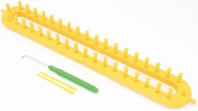 Image de 1 pièce Long Tricot Cadre de tissage pour chaussettes, écharpes et chapeaux (36 cm jaune) - kit de bricolage