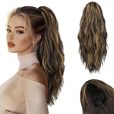 Produktbild von Haarteil Pferdeschwanz Synthetisch Gewellt Braun Blond 45 cm