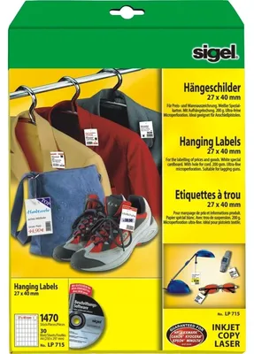Produktbild von SIGEL LP715 Hängeschilder für Preis- und Warenauszeichnung, 27 x 40 mm, weiß, 1470 Stück