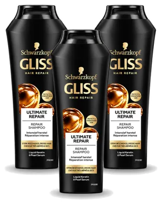 Productafbeelding van 3 x Gliss Kur Ultimate Repair Shampoo voor beschadigd haar, 250 ml - Voordeelverpakking - 3 stuks