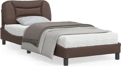 Produktbild von Design Bettgestell mit Kopfteil Braun 90x190 cm Kunstleder, Klassische Betten 2024 Neu