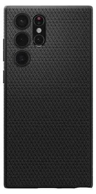 The back of a black smartphone case with a textured pattern.