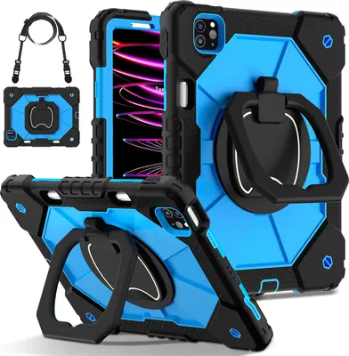 Obrázek produktu pro Pouzdro pro iPad Air 5 /Air 4 /iPad Pro 11 2022/2021/2020/2018, iPad 10,9" Air 5th/4th Gen, odolné přenosné ochranné pouzdro se stojánkem, ručním popruhem a ramenním popruhem černé modré