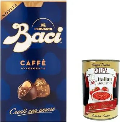 Produktbild von 6x Baci Perugina Caffe', Schokolade dunkle Pralinen mit Kaffeegeschmack, 200 g Box gefüllt + Italian Gourmet polpa 400g
