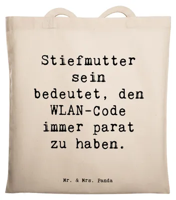 Produktbild von Mr. & Mrs. Panda Tote Bag Spruch Stiefmutter Heldin - Transparent - Geschenk, herzerwärmende Sprüche, Stiefkind, Shopping Tasche, Weihnachten, Jutetasche, Laptoptasche