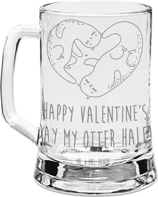 Produktbild von Mr. & Mrs. Panda Glaskrug Otter Valentine - Transparent - Geschenk, für Freundin, Seidel, Frauen, Jahrestag, Hochzeitstag, Freund, Valentinstag, Krug, Glas Bierkrug