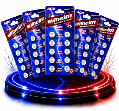 Produktbild von 50 x AG0 Wilhelm LR521 LR63 379 Batterie Alkaline Knopfzelle Knopfbatterie 1,5V Größe 5,8 x 2,15mm