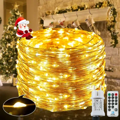 Obrázek produktu pro [200 LED diod] světelná girlanda, délka 23 metrů, 8 režimů, vodotěsná, s dálkovým ovládáním, vhodná pro zahradu, balkon, svatbu, oslavu, Vánoce, teplá bílá barva
