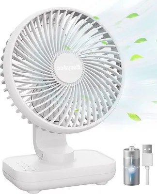 Image de Ventilateur de table portable - Batterie rechargeable de 4 000 mAh - 15 heures d'autonomie - 4 vitesses - Rechargeable via USB-C