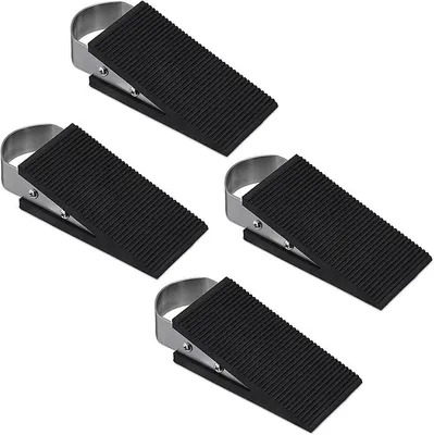 Produktbild von PolkaHome® Türkeil-Set aus 4 Stück, Türstopper für den Boden, Gummi & Edelstahl, HxBxT: 3 x 5 x 12,5 cm, rutschfester Türkeil,