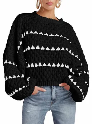 Imagen del producto de Jersey de moda otoñal - Oversize - Mangas largas - Cuello redondo - Rayas - Tejido suave - Jersey de punto