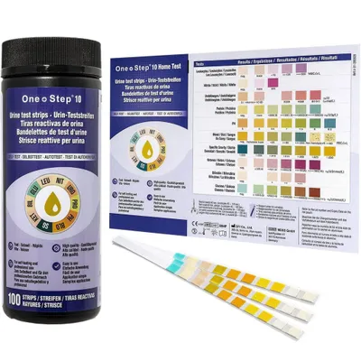 Produktbild von One+Step Urinteststreifen für 10 Indikatoren - Gesundheitstest inkl. Referenzfarbkarte - 100 Stück