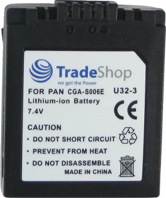Produktbild von Trade-Shop Kamera Li-Ion Akku 7,2/7,4V 1500mAh ersetzt Panasonic DMW-BMA7 CGA-S006 CGA-S006E CGA-S006E/1B