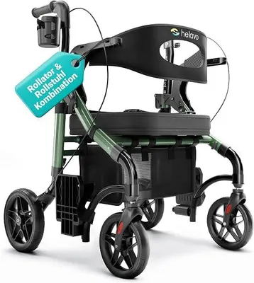 Produktbild von Rollator und Rollstuhl mit All-Terrain-Rädern - Leichter Rollator mit Rollstuhlfunktion, Faltbar, Höhenverstellbar, Bis 136 kg Belastbar
