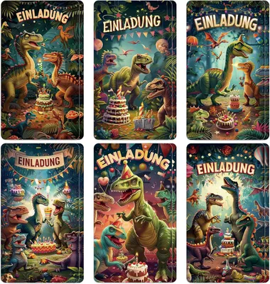 Immagine prodotto di Inviti per feste di compleanno a tema dinosauri - Set da 12 - Per ragazzi