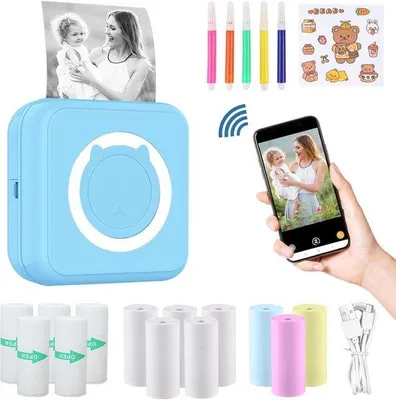 Productafbeelding van Draagbare Mini Thermische Bluetooth-Printer - Inktvrij, 300 DPI, Ideaal Voor Notities en Foto's