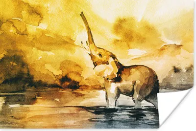 Produktbild von MuchoWow® Poster Elefant - Aquarellfarbe - Wasser 180x120 cm - Fotoplakat