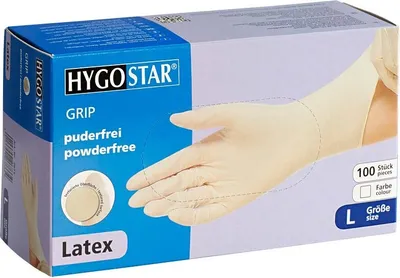 Zdjęcie produktu dla Hygostar 2671 Latexhandschuhe Grip weiß Gr. 9/L puderfrei(T)