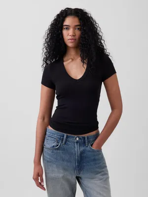 Produktbild von GAP Damen T-Shirt V-Ausschnitt kurze Ärmel Stretch-to-Fit Größe L
