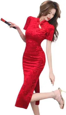 Produktbild von Allecto Plus – Elegantes, langes Cheongsam-Kleid für Damen mit Blumenmuster, Stehkragen und hohem Schlitz. Chinesisches Qipao-Festkleid im Vintage-Stil. Zusätzliche Suchbegriffe: "Vintage" und "Festkleid".