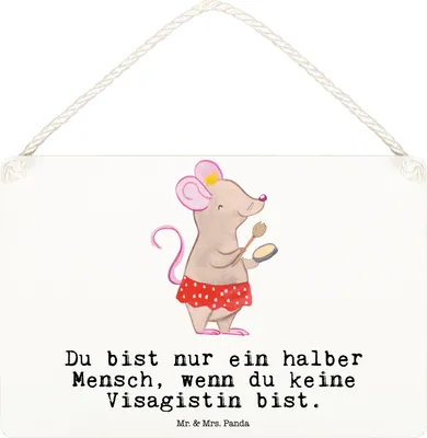 Produktbild von Mr. & Mrs. Panda Schild Visagistin Herz DIN A6 - Weiß - Geschenk, Lustig, Beauty Salon, Türschild, holzbild, Holzschild, Spruch, kleine aufmerksamkeit, Ausbildung