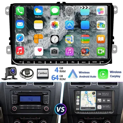 Obrázok produktu pre Autorádio 9 palcov, systém Android 13, CarPlay, GPS navigácia, kompatibilné s vozidlami VW Golf, Touran, Passat, Tiguan, Polo, Jetta, Seat, Skoda, s 4 GB RAM, 64 GB úložiskom, 2 DIN dotyková obrazovka a Bluetooth