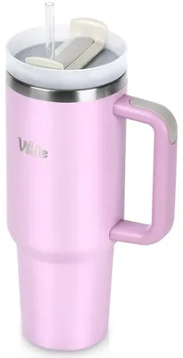 Produktbild von Rosa Edelstahl-Reisebecher mit Henkel, 1,2 l
