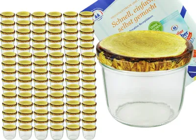 Produktbild von 100er Set Sturzglas 230 ml To 82 Holzdekor Deckel incl. Diamant-Zucker Gelierzauber Rezeptheft