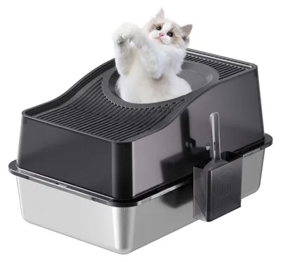 Produktbild von GarveeMore Katzentoilette aus Edelstahl, XXL, geschlossenes Katzentoilette, Öffn