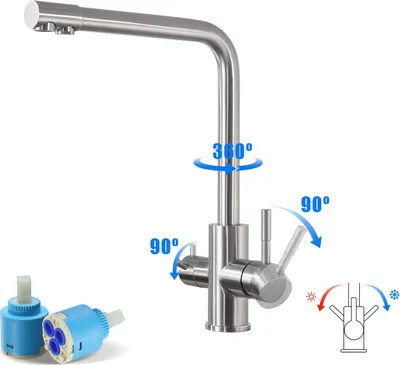 Produktbild von 3 Wege Wasserhahn Küchenarmatur 360° Schwenkbar, Küche Mischbatterie für Osmoseanlage, 3-in-1 Hochdruckarmatur, Trinkwasserhahn