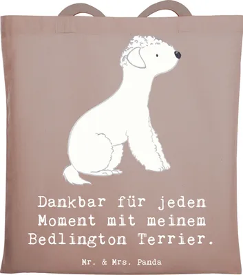Produktbild von Mr. & Mrs. Panda Einkaufstasche Bedlington Terrier Moment - Braun Pastell - Geschenk, Jutebeutel, Schultasche, dokumententasche, Laptoptasche, Shopping Tasche, Tote Bag