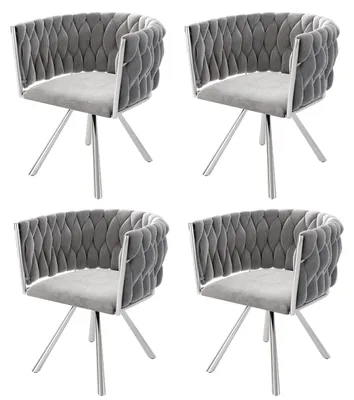 Produktbild von Meubles Cosy Set aus 4 drehbaren Esszimmerstühlen in grauem Samt mit silberfarbenen Metallbeinen