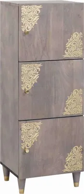 Image de Haut Armoire Gris et or 40 x 33 x 110 cm Bois de mangue massif