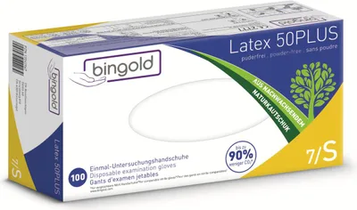 Produktbild von Einweghandschuh Latex 50PLUS 604217 S natur 100 Stück Packung mit 10 Stück