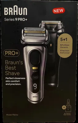 The image shows the packaging of a Braun Series 9 PRO+ electric shaver.
