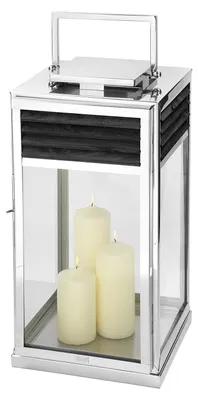 Produktbild von GENUA Laterne - H.60cm - schwarz/silberfarben - Edelstahl /Teakholz