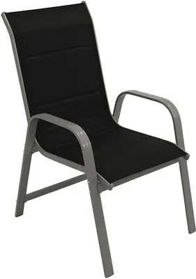 Produktbild von Stapelsessel Hochlehner Aluminium silbergrau + Textilgewebe gepolstert schwarz, 2 Stück