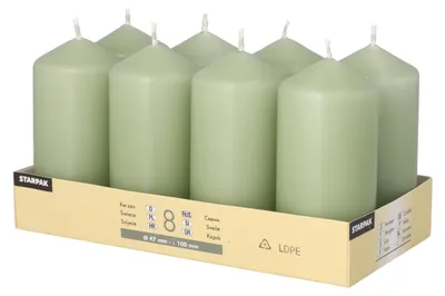 Immagine prodotto di 8 candele cilindriche Ø 47 mm · 100 mm verde giada