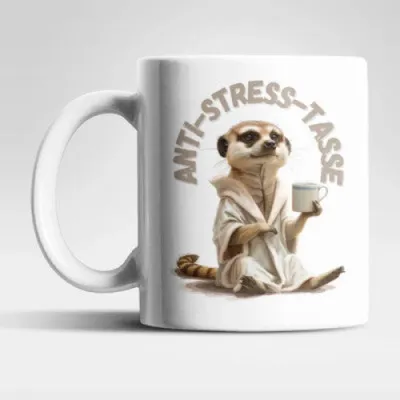 Produktbild von Anti Stress Erdmännchen Kaffeetasse Teetasse Tasse Geschenkidee – Weiss 1