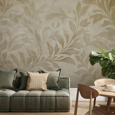 Produktbild von Selbstklebende Folie Fototapete - Botanical Motif with Leaves and Vines in Sand Colors 343x245 cm Muster f-H-10020-a-a