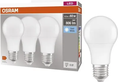 Image de OSRAM HOMELIGHTING 4058075127531 LED (monochrome) EEC F (A - G) E-27 Pear shape 8.5 W = 60 W Neutral white (Ø x L) 60 mm x 113 mm 3 pc(s)