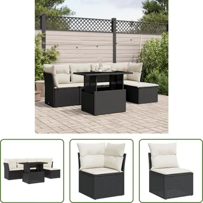 Produktbild von The Living Store 6-tlg. Garten-Sofagarnitur mit Kissen Schwarz Poly Rattan