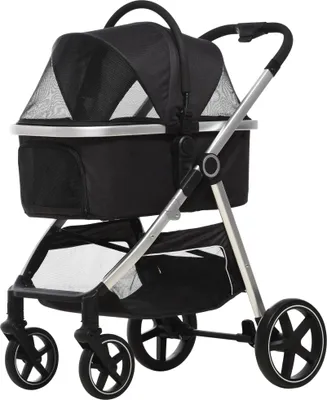 Produktbild von Klappbarer 2-in-1 Hundebuggy Tragtasche Schwarz mit Kissen und Aufbewahrungskorb für Hunde bis 10kg