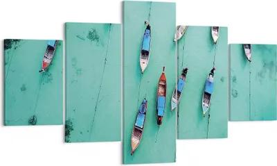 Produktbild von Bild auf Leinwand - Leinwandbild - 5 Teile - Boote mit Luft - 125x70cm - Wand Bild - Wanddeko - Wandbilder - Leinwanddruck - Bilder - Wanddekoration - Leinwand bilder - Wandbild - EA125x70-4362