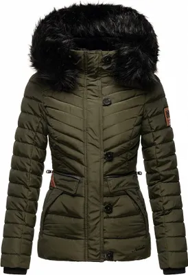 Produktbild von Navahoo Damen Winter Jacke Stepp Winterjacke Mantel Kunstfell Kapuze Wisteriaa Olive Gr. 36 - S