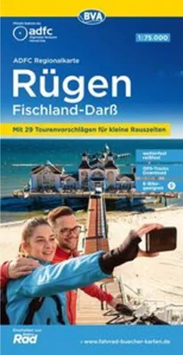 Immagine prodotto di Carta regionale ADFC di Rügen Fischland-Darß, 1:75.000, con suggerimenti per escursioni giornaliere, resistente agli strappi e alle intemperie, adatta alle e-bike, download traccia GPS