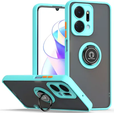 Produktbild von Honor X7A Hülle, Ring Halter Ständer Matte Transluzent TPU Rahmen Stoßfest Schutzhülle für Honor X7A Hellblau