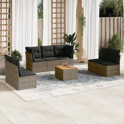 Produktbild von Design 8-tlg. Garten-Sofagarnitur mit Kissen Grau Poly Rattan, Gartenmöbel-Sets 2024 Neu