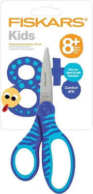 Produktbild von Fiskars Kinderschere, Ab 8 Jahren, Länge 18 cm, Für Rechts- und Linkshänder, Rostfreie Stahl-Klinge/Kunststoff-Griffe, Blau, 1027422